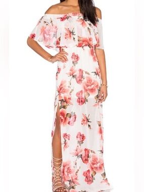 Show Me Your MuMu White Hacienda Maxi Dress with Floral Print NEW